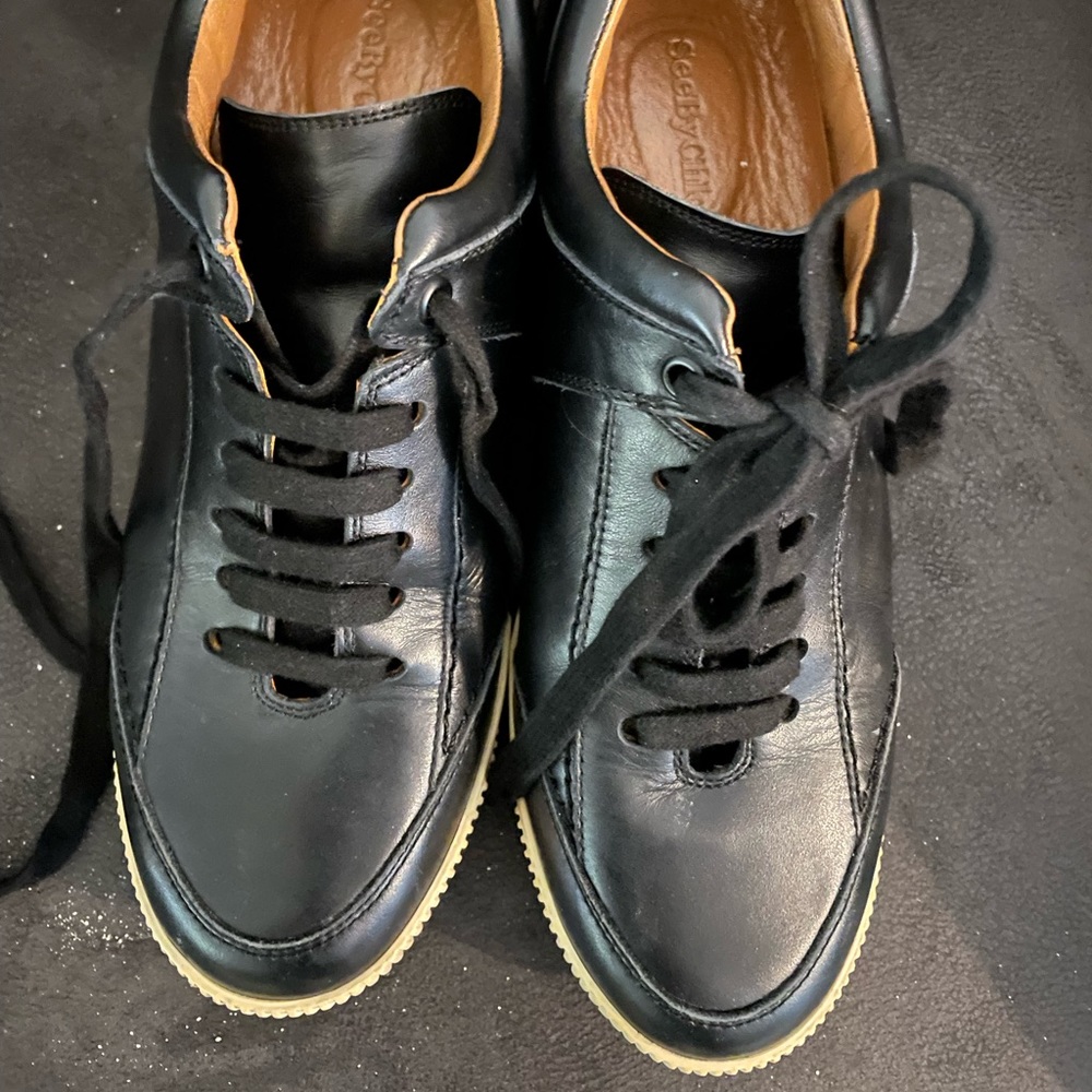 See by Chloe Black running shoes sneakers tie size 40 eur & 9 US